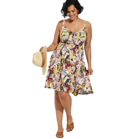 Torrid Mini Super Soft Bow Front Skater Dress Floral Size 2/2X - Picture 1 of 8
